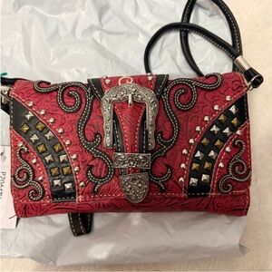 Montana West Red and Black Studded Crossbody Bag